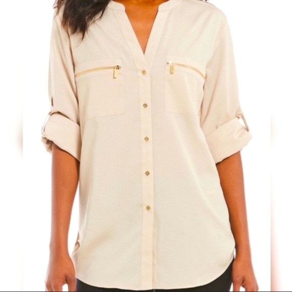 Calvin Klein Tops - Calvin Klein Zippocket Utility Blouse Button Down Top